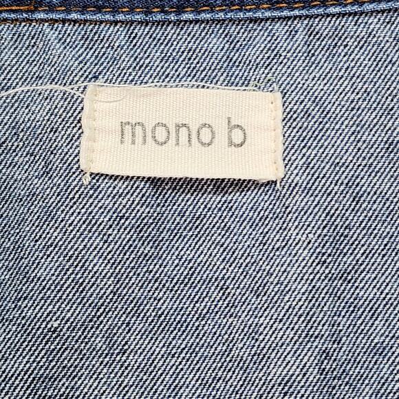 Mono B Longline Denim Jacket Women’s Large Distressed Destroyed Blue Jean Coat - Picture 13 of 14